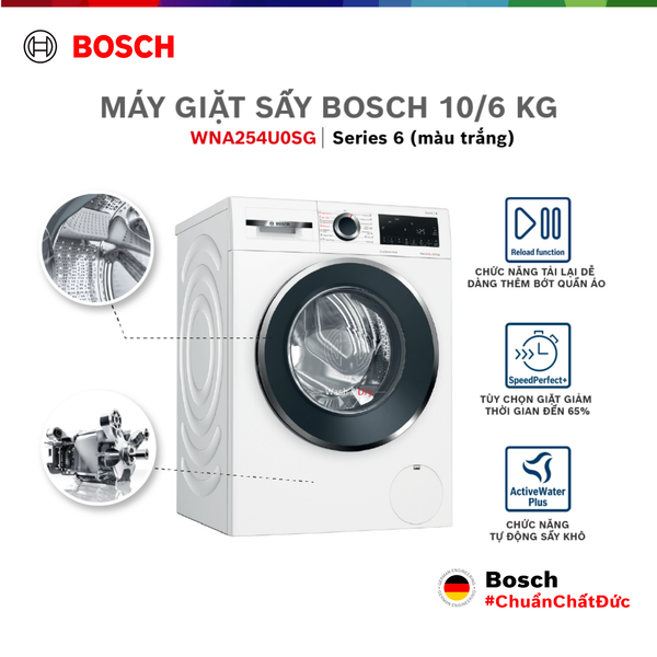 Máy giặt sấy Bosch 10/6Kg WNA254U0SG - Series 6