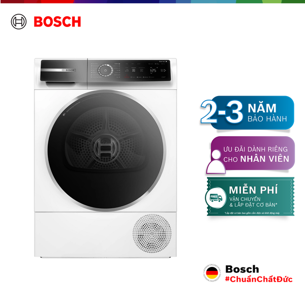 [Tặng Nồi cơm điện cơ mini Tefal RK224168 - 0.7L, 300W] Máy sấy bơm nhiệt Bosch 9Kg WQB245B0SG - Series 8