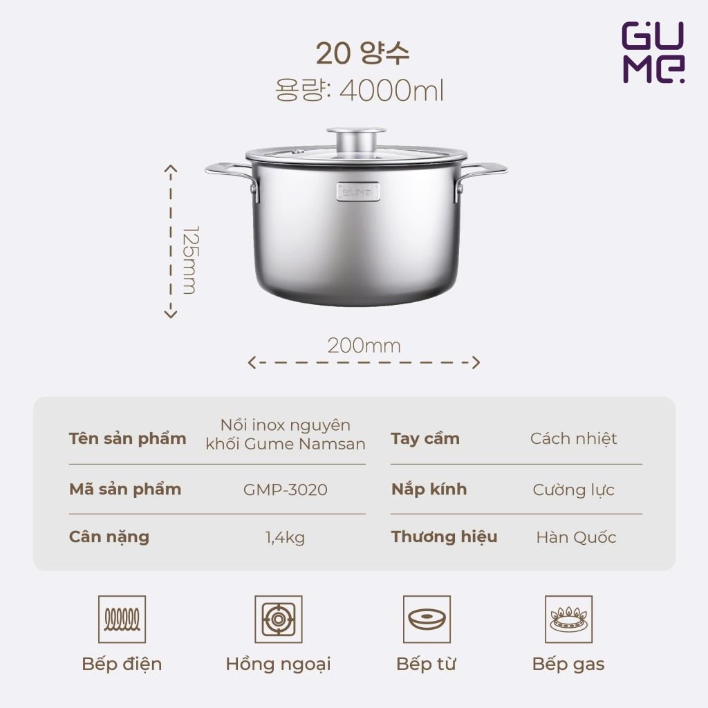Nồi Inox 18/10 Nguyên Khối Namsan Nồi Lẻ GUME - Bảo hành 1 đổi 1 trong 15 ngày