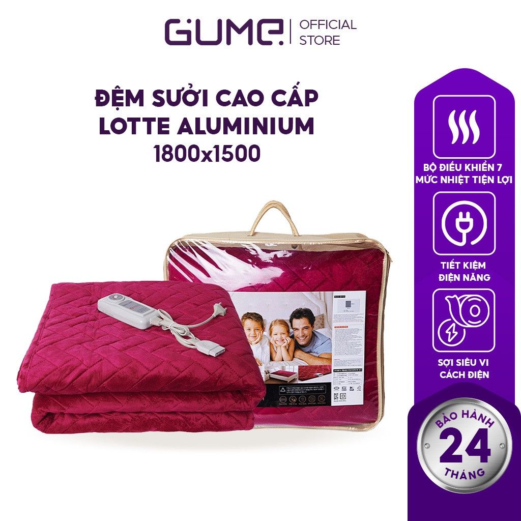 Đệm Sưởi Cao Cấp LOTTE Aluminium, Sợi Siêu Vi (Microfiber) Cách Điện, Bảo Hành 24 Tháng