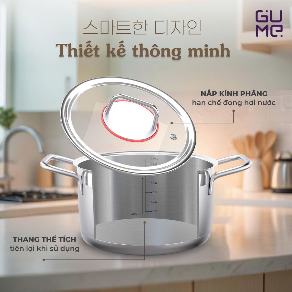 BỘ NỒI 5 ĐÁY INOX 304 JEJU (4PC) GMP-3544 GUME KOREA - Bảo hành 12 tháng