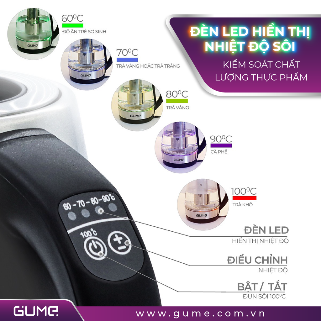 Ấm Siêu Tốc Cách Nhiệt Hàn Quốc GMEK-2202 GUME Hàn Quốc - Bảo Hành 12 Tháng Lỗi 1 Đổi 1