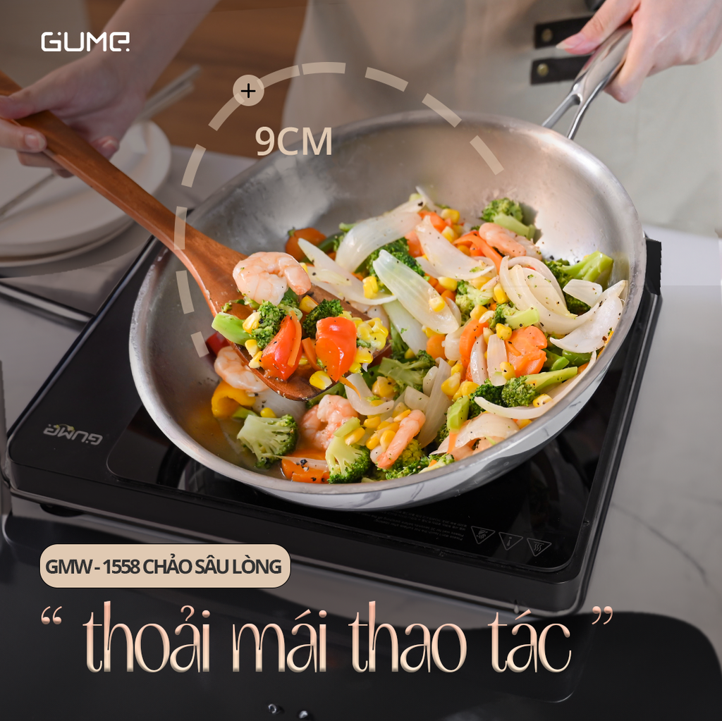 Chảo Sâu Lòng Inox 5 Lớp Liền Khối 28cm GUME Hàn Quốc- GMW-1558 - Bảo hành 1 đổi 1 trong 7 ngày