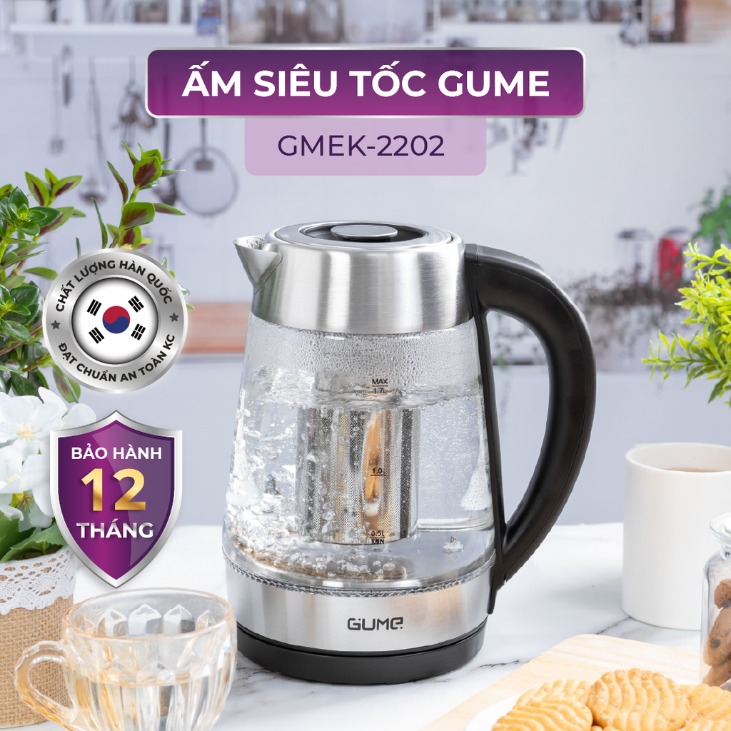 Ấm Siêu Tốc Cách Nhiệt Hàn Quốc GMEK-2202 GUME Hàn Quốc - Bảo Hành 12 Tháng Lỗi 1 Đổi 1