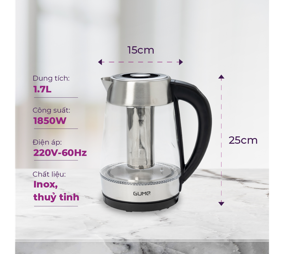 Ấm Siêu Tốc Cách Nhiệt Hàn Quốc GMEK-2202 GUME Hàn Quốc - Bảo Hành 12 Tháng Lỗi 1 Đổi 1