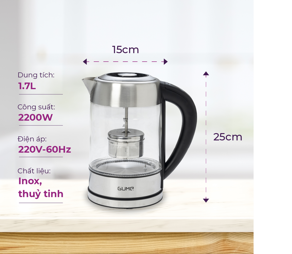 Ấm Siêu Tốc Cách Nhiệt Cao Cấp GMEK-2201 GUME Hàn Quốc - Bảo Hành 12 Tháng Lỗi 1 Đổi 1