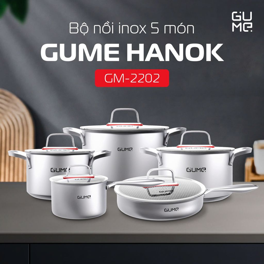 Bộ nồi inox 5 món Hanok GM-2202 Cao Cấp Gume Hàn Quốc - Bảo hành 12 tháng chính hãng