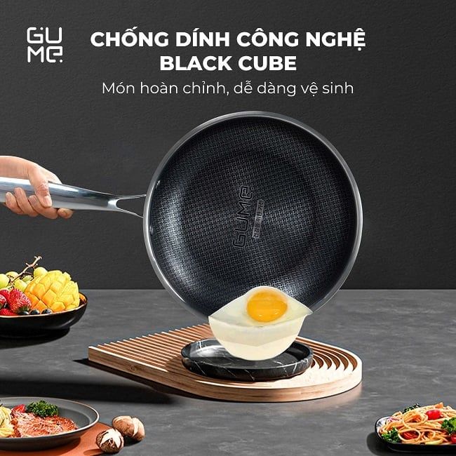 Chảo inox chống dính Black Cube có nắp Gume Korea GM1324N chính hãng giá tốt
