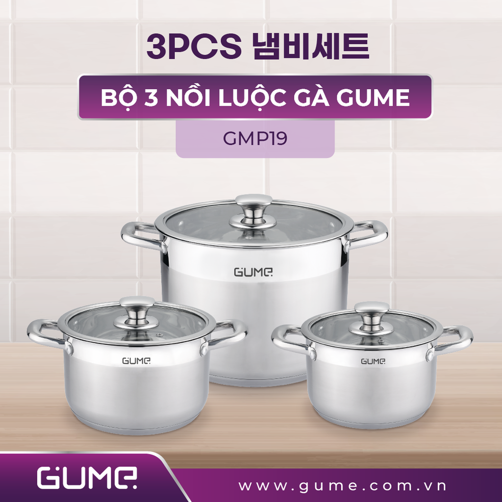 Bộ 3 nồi luộc gà Gume - Hàng chính hãng - Bảo hành 5 năm