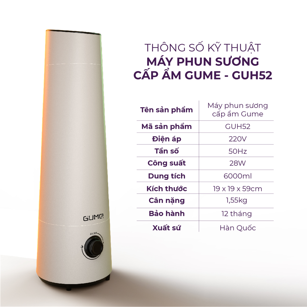 Máy phun sương cấp ẩm GUME GUH52 - Nhập khẩu chính hãng từ Hàn Quốc