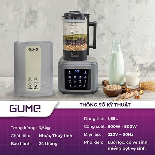 Máy làm sữa hạt đa năng 1.65L GUME Hàn Quốc - GMNMM-2201  - Bảo Hành 12 Tháng