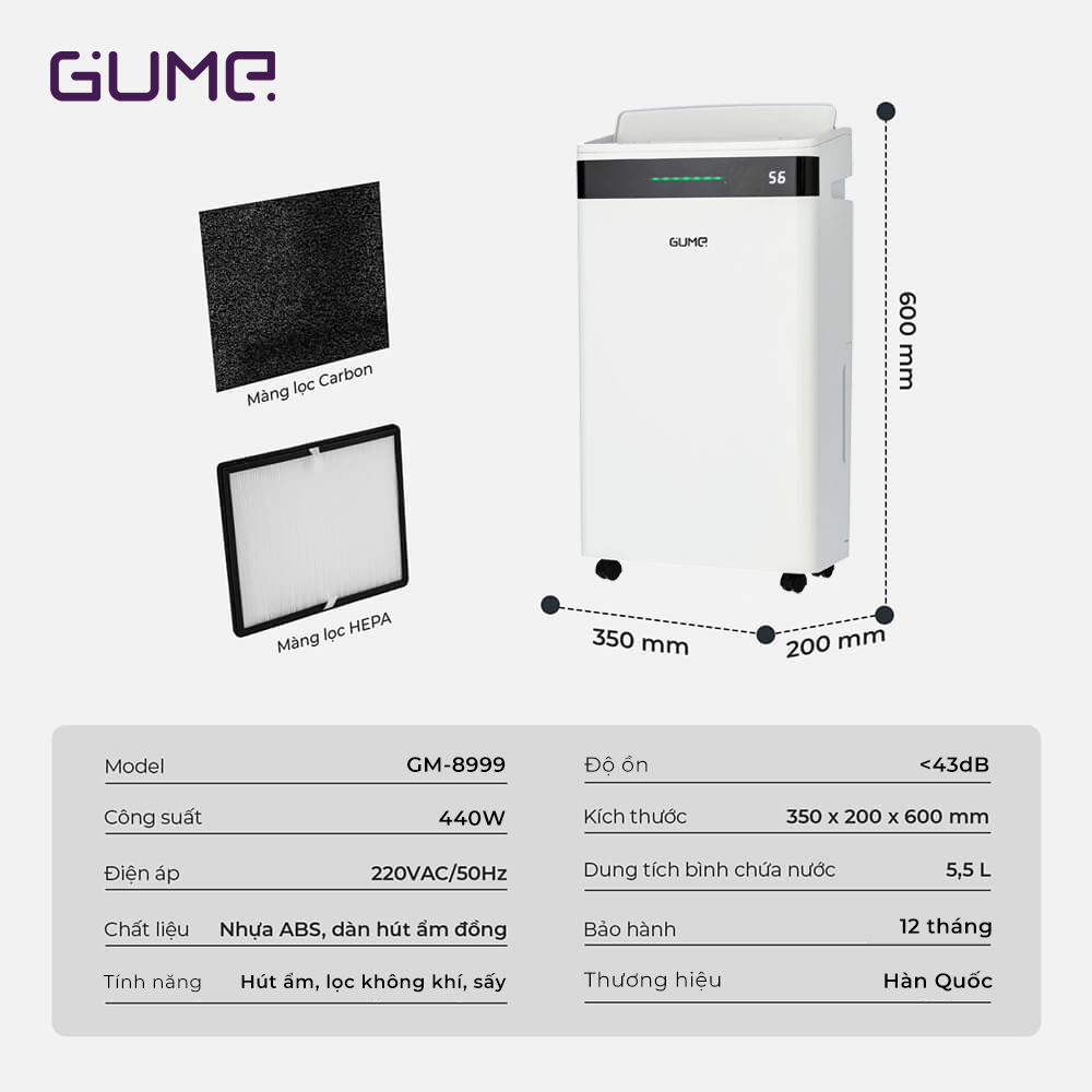 Máy Hút Ẩm Đa Năng Gume Korea- GM-8999 - Bảo Hành 12 Tháng