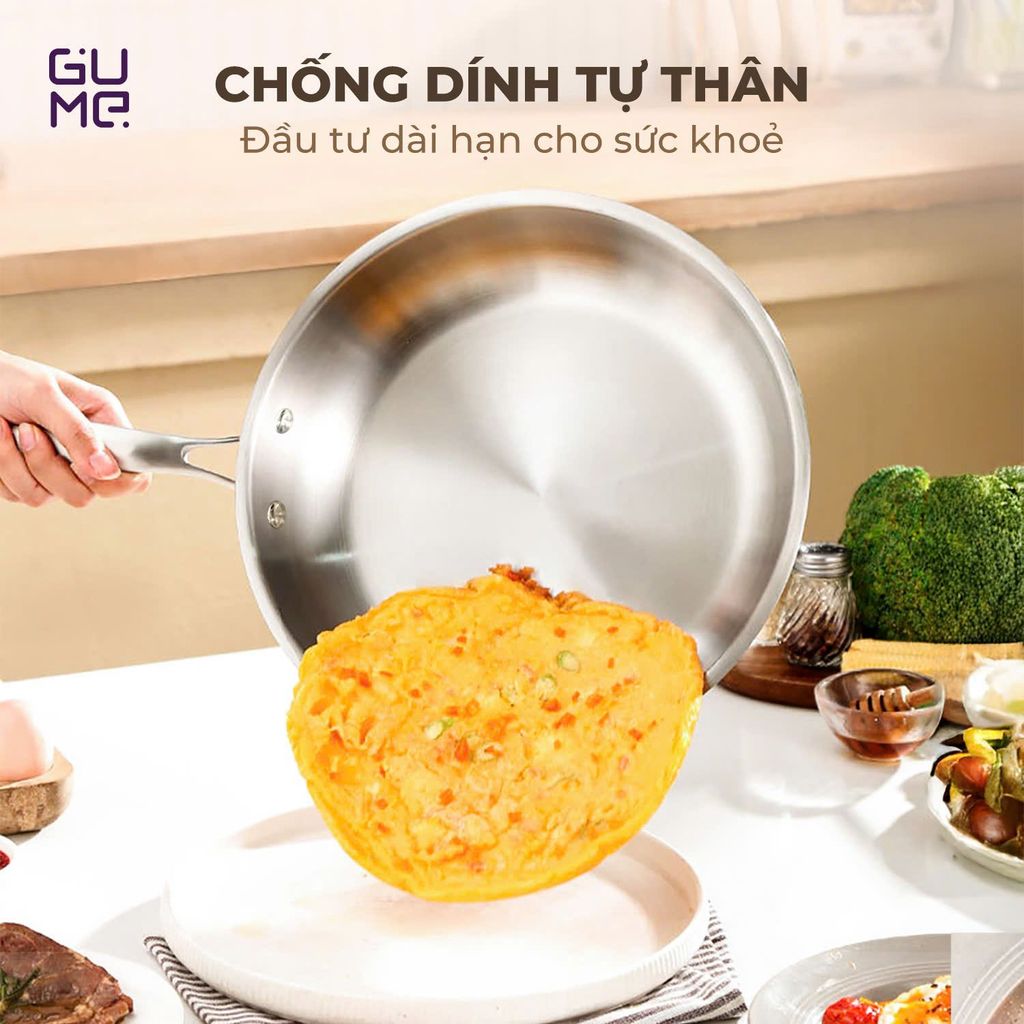 Bộ Chảo Inox 18/10 Nguyên Khối Cao Cấp Gume Hàn Quốc- Bảo hành 1 đổi 1 trong 7 ngày