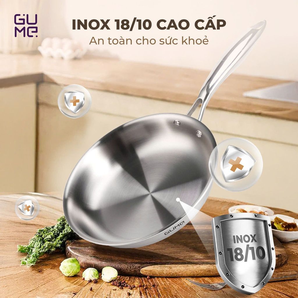 Bộ Chảo Inox 18/10 Nguyên Khối Cao Cấp Gume Hàn Quốc- Bảo hành 1 đổi 1 trong 7 ngày