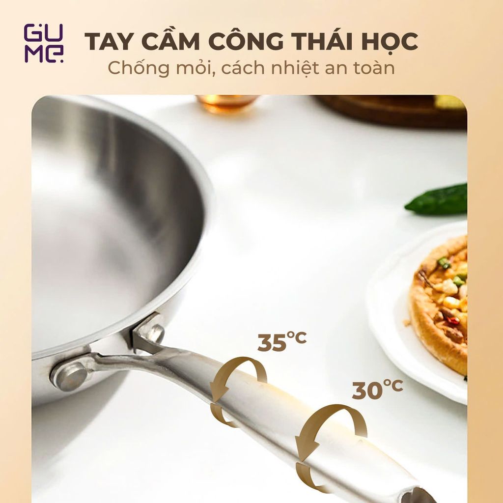 Bộ Chảo Inox 18/10 Nguyên Khối Cao Cấp Gume Hàn Quốc- Bảo hành 1 đổi 1 trong 7 ngày