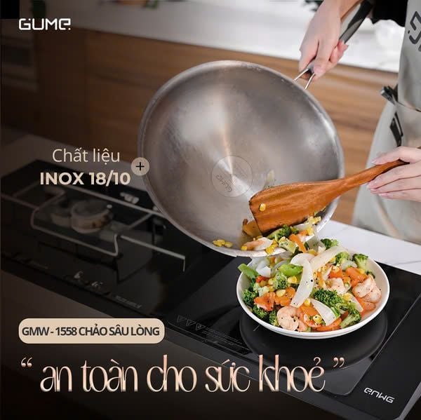 Chảo Sâu Lòng Inox 5 Lớp Liền Khối 28cm GUME Hàn Quốc- GMW-1558 - Bảo hành 1 đổi 1 trong 7 ngày