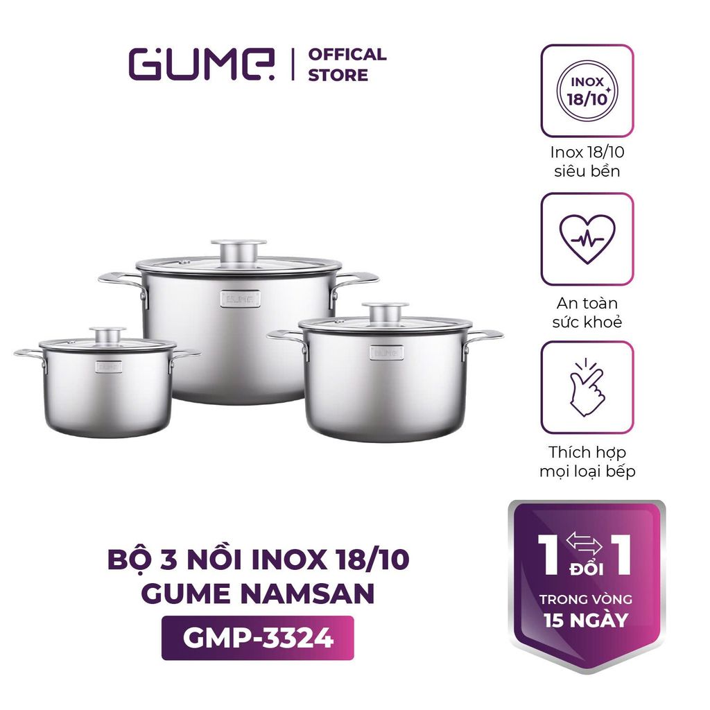 BỘ NỒI NAMSAN GMP-3324 GUME KOREA-  3PCS (USP) - Bảo Hành 1 đổi 1 trong 15 ngày