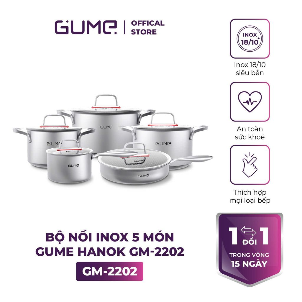 Bộ nồi inox 5 món Hanok GM-2202 Cao Cấp Gume Hàn Quốc - Bảo hành 12 tháng chính hãng