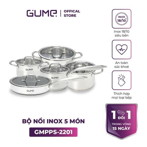  Bộ Nồi Chảo Inox đáy 5 Lớp GMPPS-2201 GUME KOREA - Bảo hành 1 đổi 1 trong 15 ngày (5 sản phẩm) 
