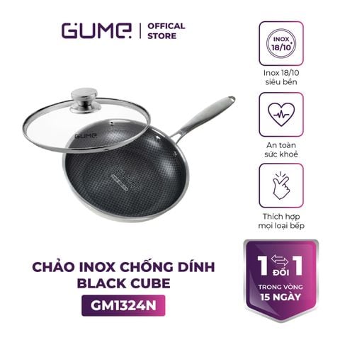  Chảo inox chống dính Black Cube có nắp Gume Korea GM1324N chính hãng giá tốt 