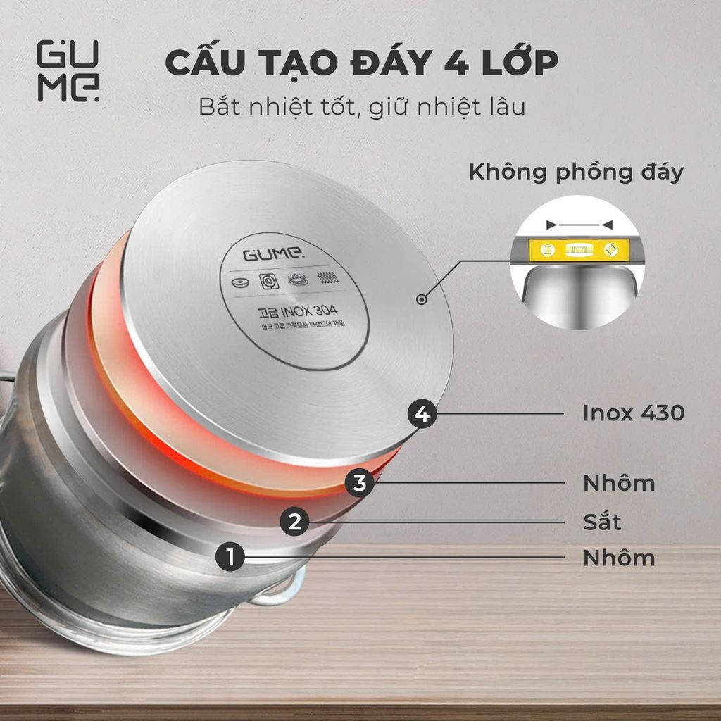 Bộ nồi inox 304 cao cấp Gume Classic GM-3566 sang trọng bền bỉ - Bảo hành 1 đổi 1 trong 15 ngày