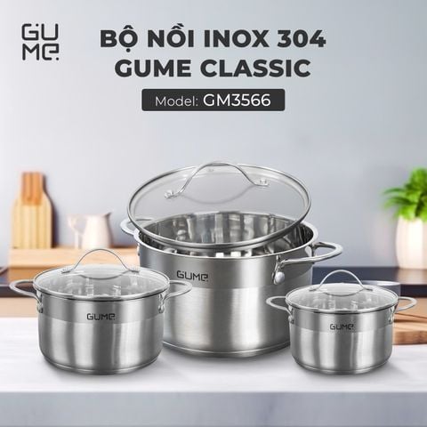 Bộ nồi inox 304 cao cấp Gume Classic GM-3566 sang trọng bền bỉ - Bảo hành 1 đổi 1 trong 15 ngày 