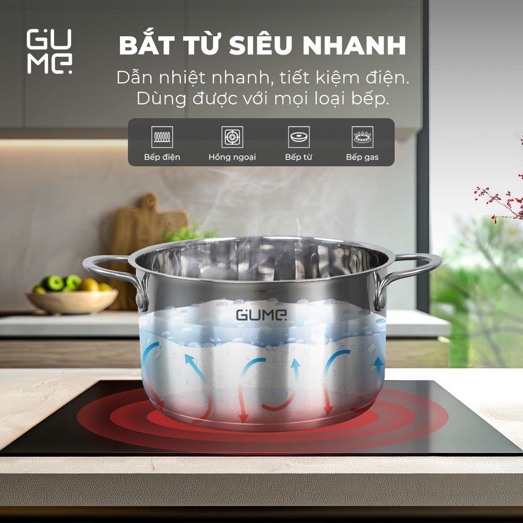Bộ nồi inox 304 cao cấp Gume Classic GM-3566 sang trọng bền bỉ - Bảo hành 1 đổi 1 trong 15 ngày