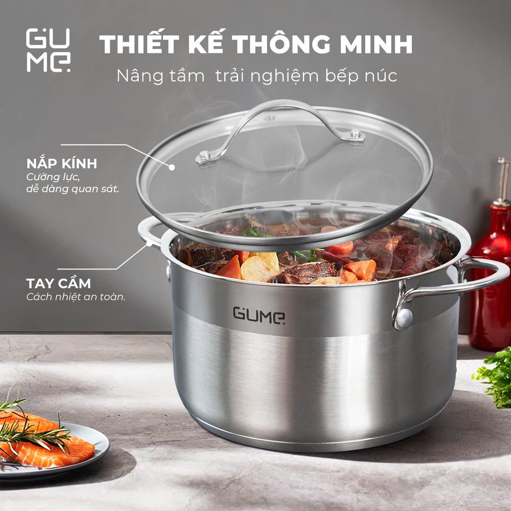 Bộ nồi inox 304 cao cấp Gume Classic GM-3566 sang trọng bền bỉ - Bảo hành 1 đổi 1 trong 15 ngày