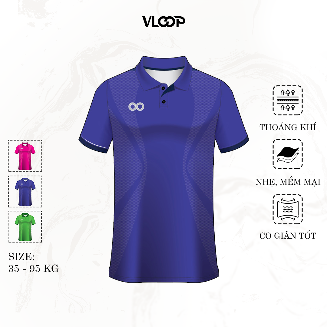  Áo polo thể thao nam nữ KLOOP màu xanh navy chất thun co giãn ngắn tay thoáng mát 
