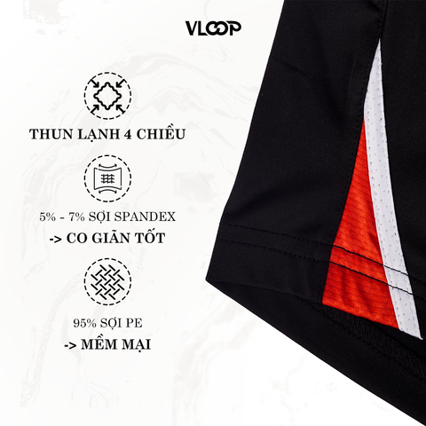 Quần thể thao VLOOP chất thun lạnh 4 chiều co giãn thoải mái chi tiết sọc đỏ