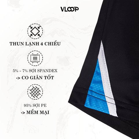 Quần thể thao VLOOP chất thun lạnh 4 chiều co giãn thoải mái chi tiết sọc xanh