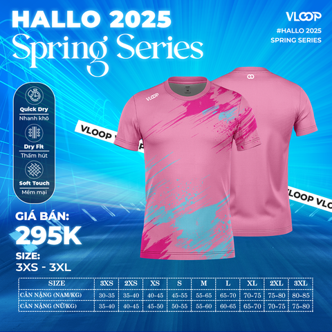 ÁO THỂ THAO CỔ TRÒN VLOOP MÀU HỒNG - BỘ SƯU TẬP HALLO 2025 - SPRING SERIES
