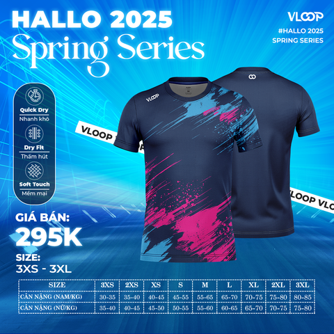 ÁO THỂ THAO CỔ TRÒN VLOOP MÀU XANH NAVY - BỘ SƯU TẬP HALLO 2025 - SPRING SERIES