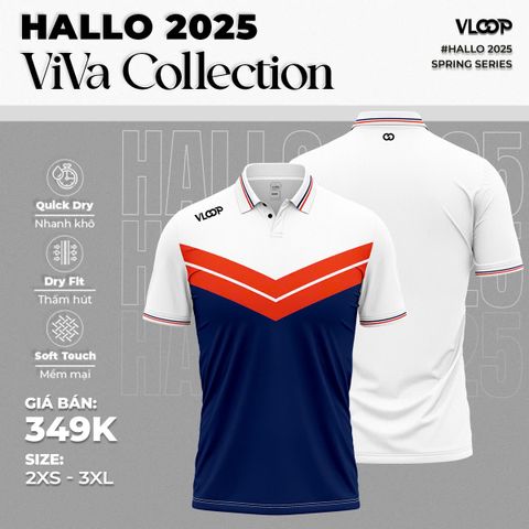 ÁO THỂ THAO VLOOP CỔ POLO MÀU TRẮNG - XANH NAVY - BST HALLO 2025 - VIVA COLLECTION