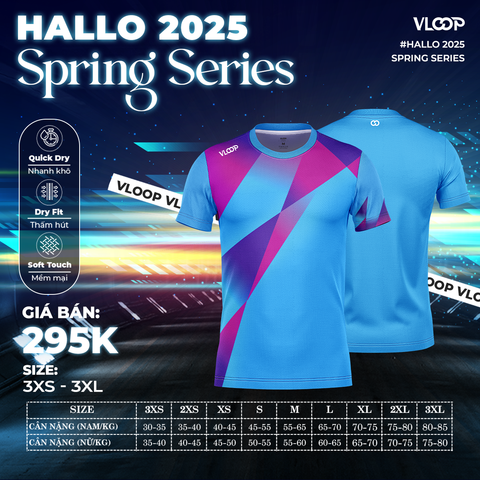 ÁO THỂ THAO CỔ TRÒN VLOOP MÀU XANH DƯƠNG - BỘ SƯU TẬP HALLO 2025 - SPRING SERIES