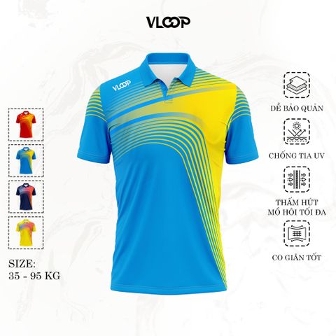 Áo polo thể thao VLOOP áo thi đấu chất thun cao cấp co giãn thoáng khí màu xanh dương