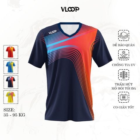 Áo thun thể thao nam nữ VLOOP áo luyện tập cổ tim chất thun cao cấp co giãn thoáng khí màu xanh navy