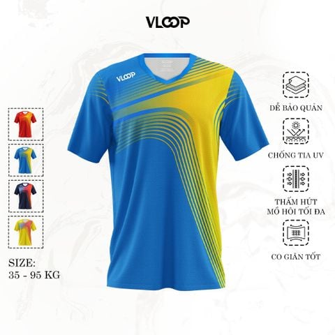 Áo thun thể thao nam nữ VLOOP áo luyện tập cổ tim chất thun cao cấp co giãn thoáng khí màu xanh dương