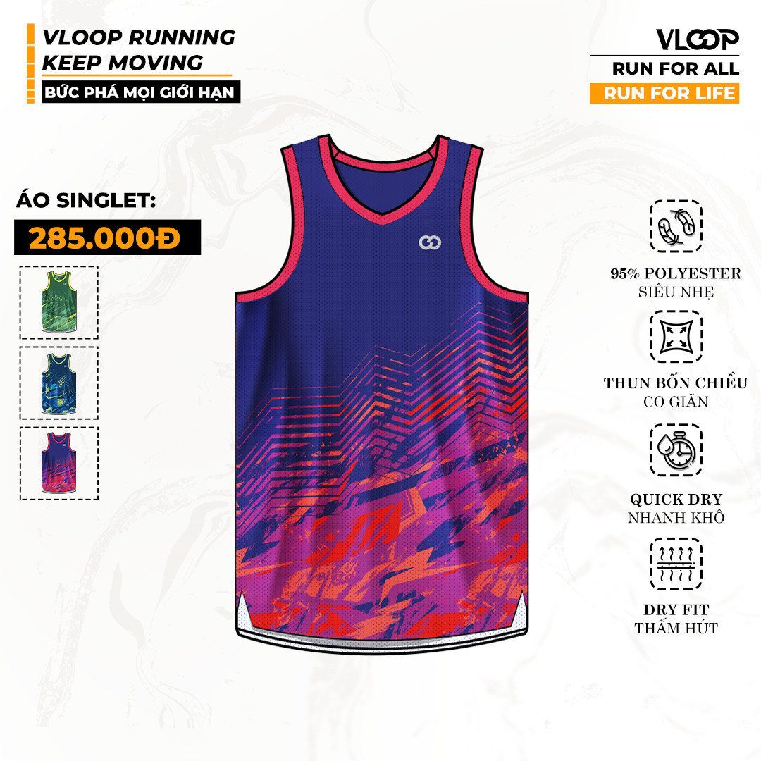  Áo Singlet Chạy Bộ VLOOP Màu Tím - BST KEEP MOVING 