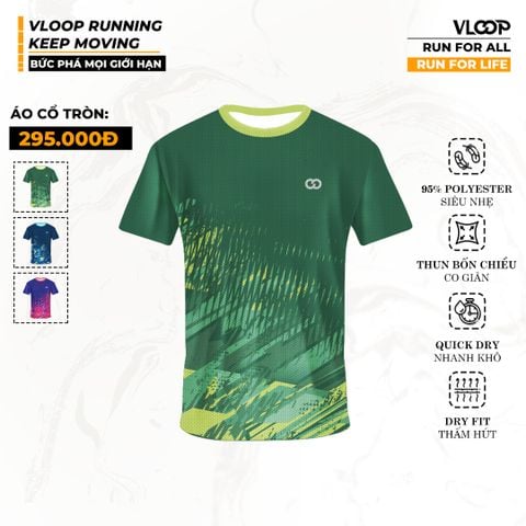 Áo Chạy Bộ VLOOP Cổ Tròn Màu Xanh Lá - BST KEEP MOVING