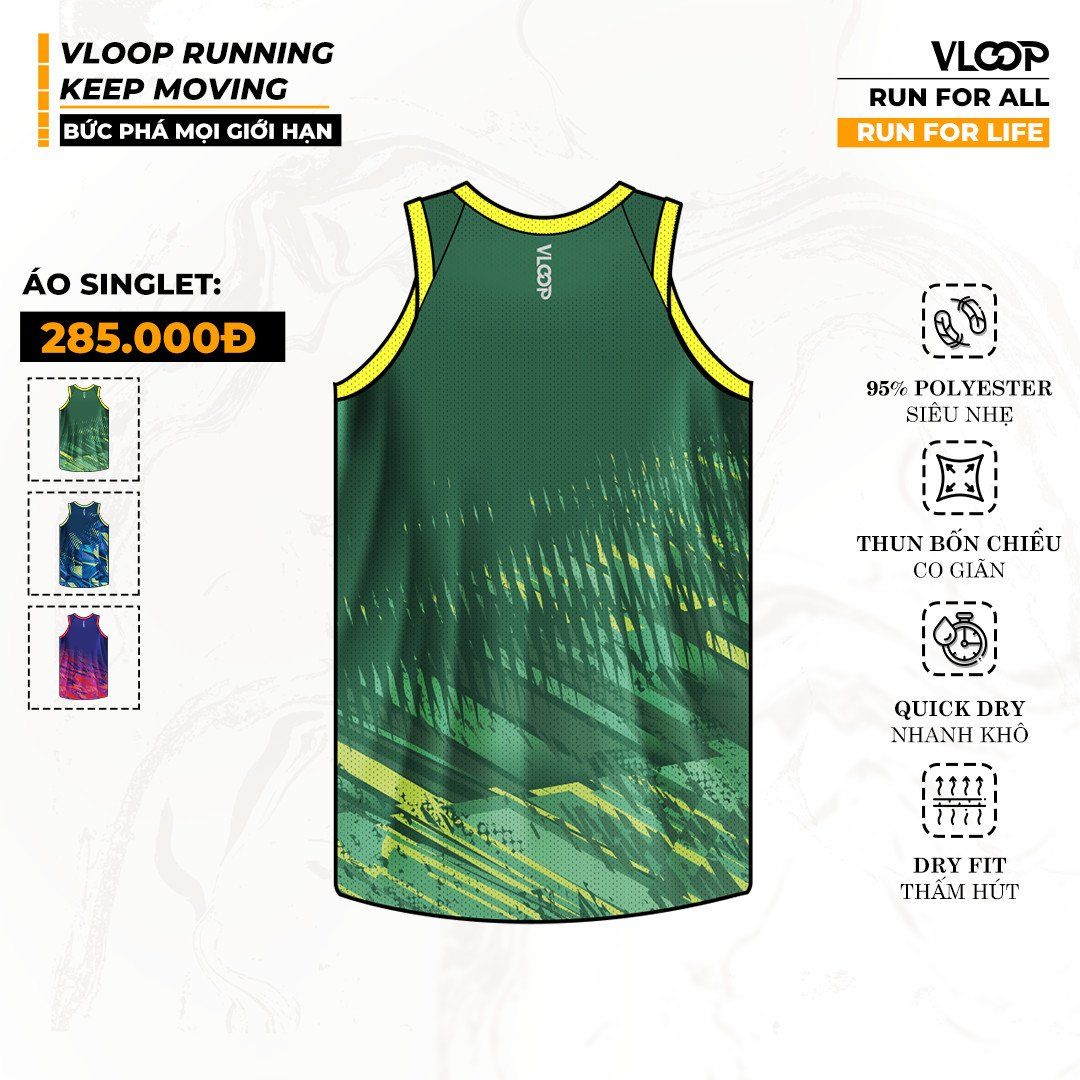  Áo Singlet Chạy Bộ VLOOP Màu Xanh Lá - BST KEEP MOVING 