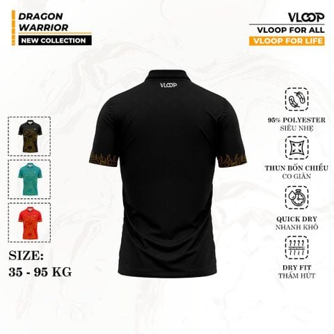 Áo Polo Thể Thao VLOOP, Áo Thun Polo Thể Thao Màu Đen - BST DRAGON WARRIOR