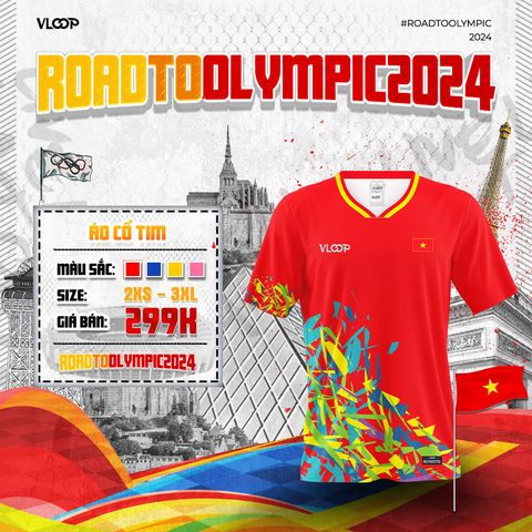 Áo Thể Thao Cổ Tim VLOOP màu đỏ - BST ROAD TO OLYMPIC 2024