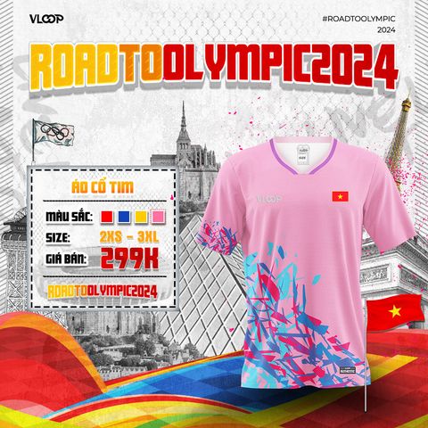 Áo Thể Thao Cổ Tim VLOOP màu hồng - BST ROAD TO OLYMPIC 2024