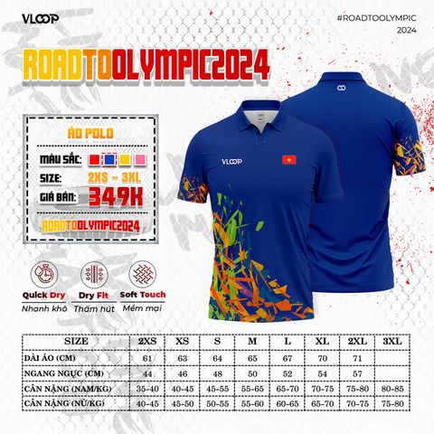 Áo Thể Thao Cổ Polo VLOOP màu xanh dương - BST ROAD TO OLYMPIC 2024
