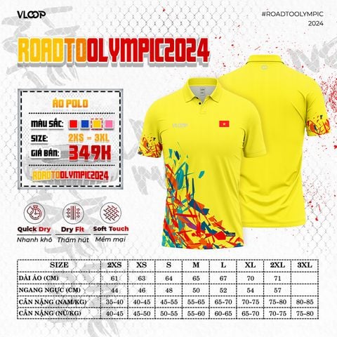 Áo Thể Thao Cổ Polo VLOOP màu vàng - BST ROAD TO OLYMPIC 2024