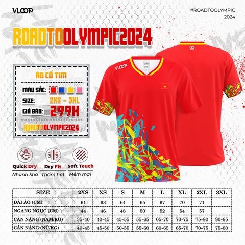 Áo Thể Thao Cổ Tim VLOOP màu đỏ - BST ROAD TO OLYMPIC 2024