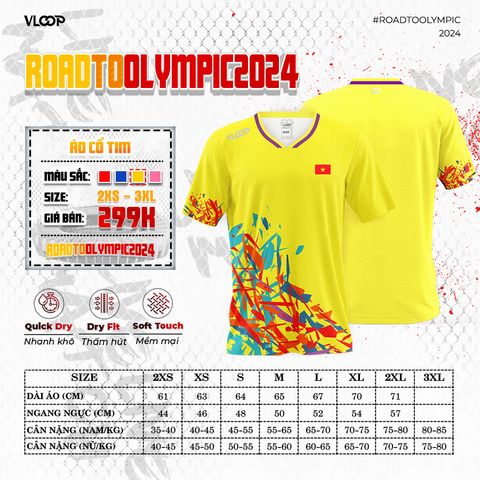 Áo Thể Thao Cổ Tim VLOOP màu vàng - BST ROAD TO OLYMPIC 2024