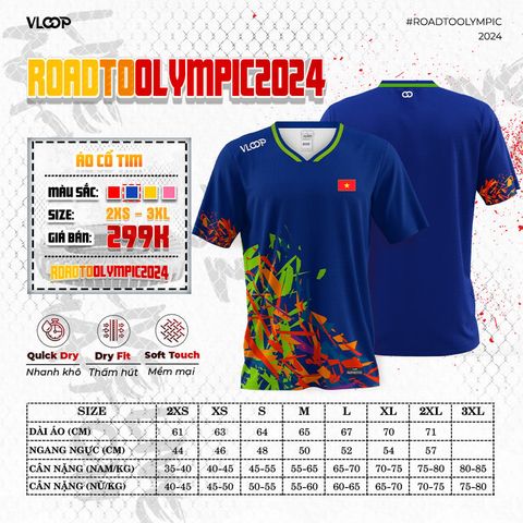 Áo Thể Thao Cổ Tim VLOOP màu xanh dương - BST ROAD TO OLYMPIC 2024