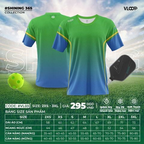 Áo Chạy Bộ VLOOP Cổ Tròn Màu Xanh lá sọc  - BST SHINING 365